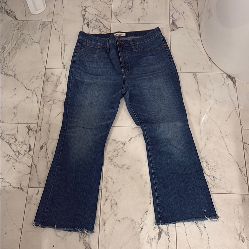 Madewell Blue Jeans with lots of stretch and frayed bottoms